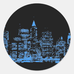 Blue New York City Night Runt Klistermärke