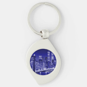 Blue New York City Night Swirl Silverfärgad Nyckelring