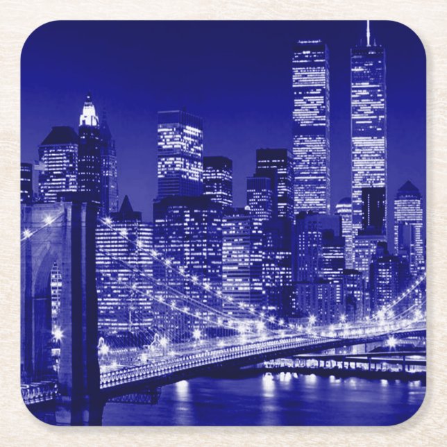 Blue New York City Night Underlägg Papper Kvadrat (Framsidan)