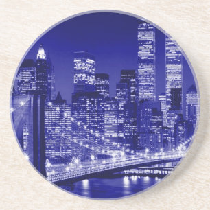 Blue New York City Night Underlägg Sandsten