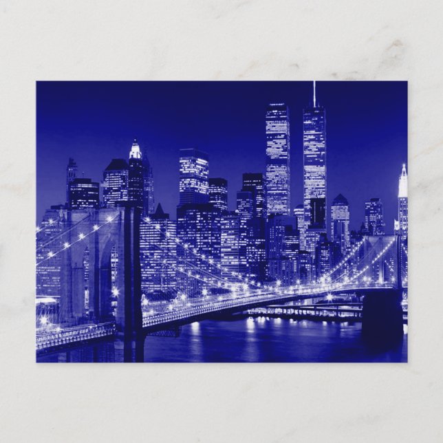 Blue New York City Night Vykort (Framsida)