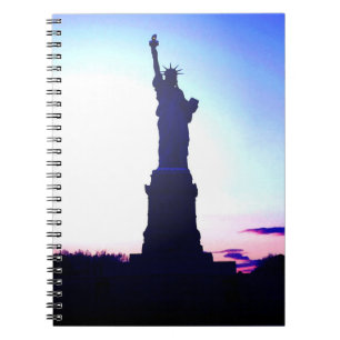 Blue New York Sunset - Dam Liberty Notebook Anteckningsbok Med Spiral
