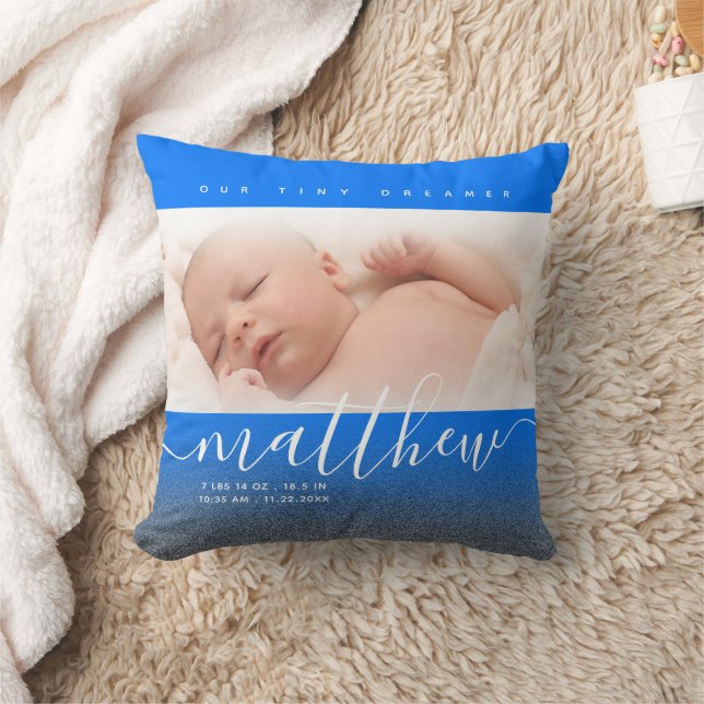 Blue Newborn Baby Photo Glitter Kudde (Filt)