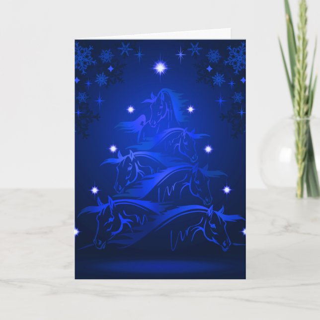 Blue Night Horses Julgran Helgkort (Framsida)