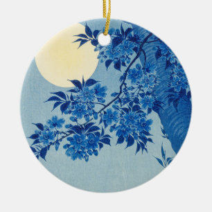 Blue Night Måne Cherry Träd japansk Julgransprydnad Keramik
