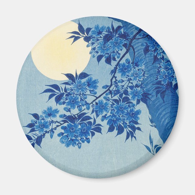 Blue Night Måne Cherry Träd japansk Magnet (Framsidan)