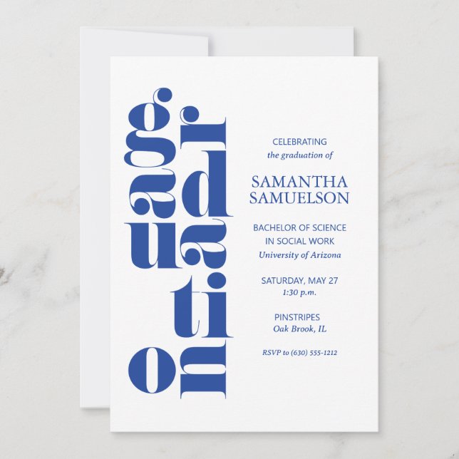 Blue No Photo Studenten Inbjudningar (Framsida)