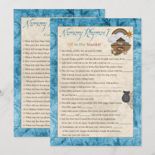Blue Noahs Ark Nursery Rhyme Baby Shower Games Inbjudningar