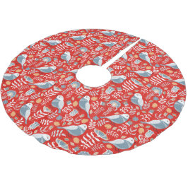 Blue Nordic Bird on Red Julgransmatta Borstad Polyester