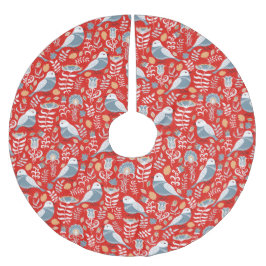 Blue Nordic Bird on Red Julgransmatta Borstad Polyester