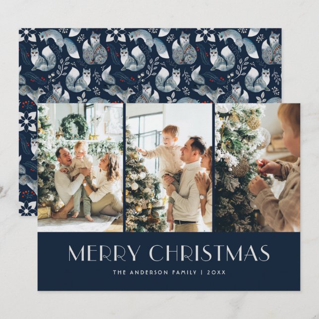 Blue Nordic Fox Photo Collage God jul Julkort (Fram/baksida)