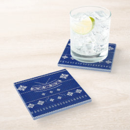 Blue Norwegian Knit, Glass Coaster, 