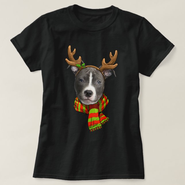 Blue Nose Pitbull Hund xmass Reindeer jul Lig T Shirt (Design framsida)