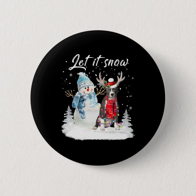 Blue Nose Pitbull Santa Hund jul Snögubbe Julafton Knapp (Framsida)