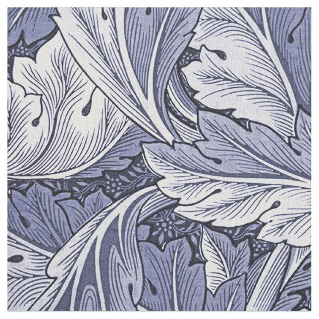 Blue Nouveau Acanthus Löv Mönster Fabric Tyg (Närbild)