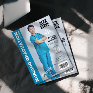 Blue Nurse RN Studenten Photo Magazine Inbjudningar