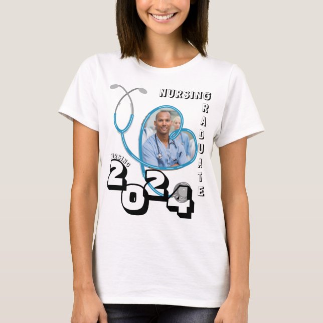 BLUE NURSING STUDENT HEART STETHOSCOPE T SHIRT (Framsida)