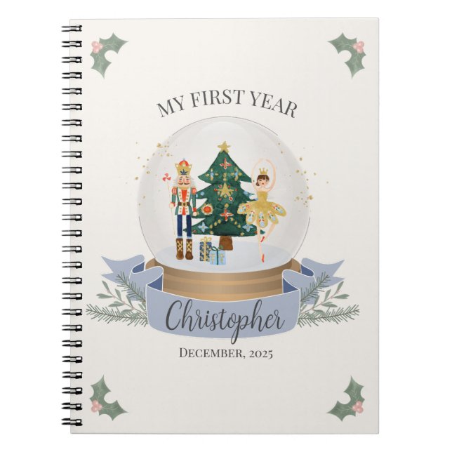 Blue Nutcracker Baby Shower First Year Millestone Anteckningsbok (Framsidan)