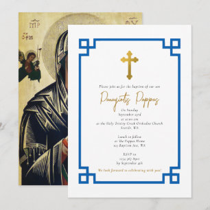 Blue Nyckel grekisk ortodox Christening Boy Baptis Inbjudningar