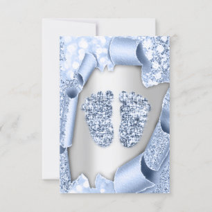 Blue Nyfödd bebis Shower Feet Boy Silver Inbjudningar