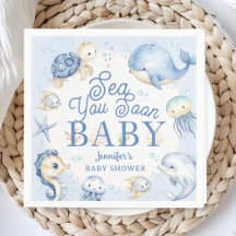 Blue Ocean Baby Shower Pojke Sea You Soon Papper