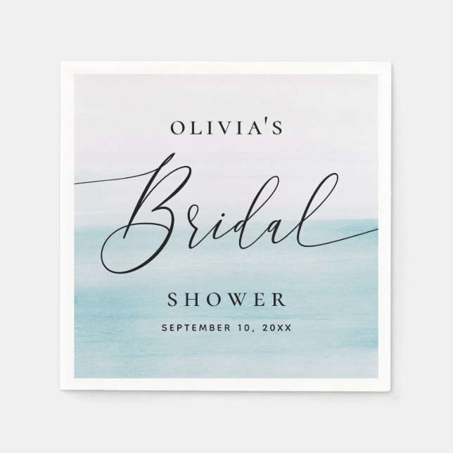 Blue Ocean Bridal Shower | Elegant Soft Beach Pappersservett (Framsidan)