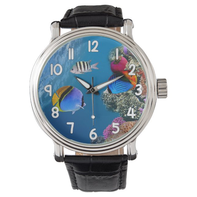 Blue Ocean Fish Wrist Watch – Underwater Sea Life Armbandsur (Framsida)