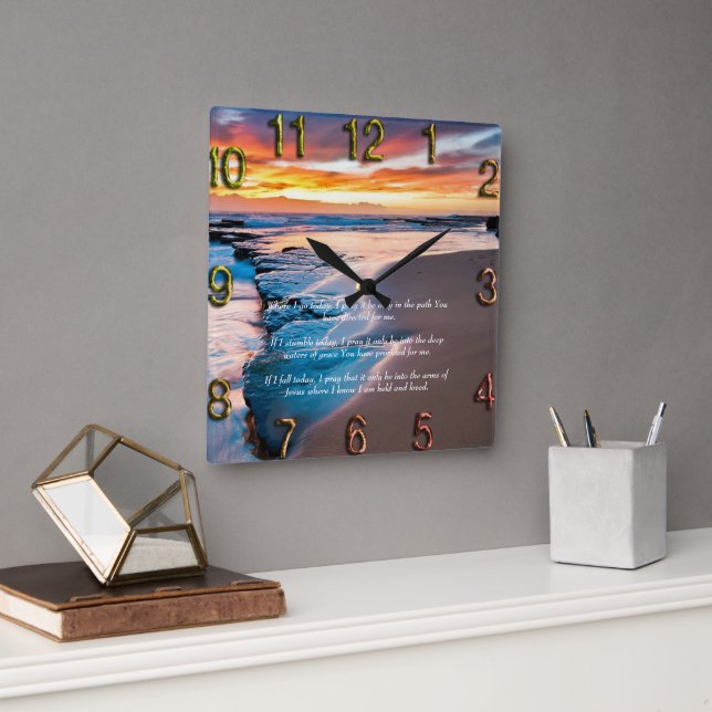 Blue Ocean Guld Christian Faith Fyrkantig Klocka (Kontor)