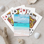 Blue Ocean Hawaii Tropical Sandy Beach Photo Namn Casinokort<br><div class="desc">Påminn dig om den färska saltdoften från luft. Slappna av, andas och utforska soliditeten hos en tom hawaiisk strand när du spelar dina favoritspel med dessa häpnadsväckande chic, fotospelkort med vibrerande färgad. Ert namn i kalligrafiskript övertäcker ett vackert, tropiskt Oahu-strand med turkos vatten, vit sand och puffa moln. Gör en...</div>