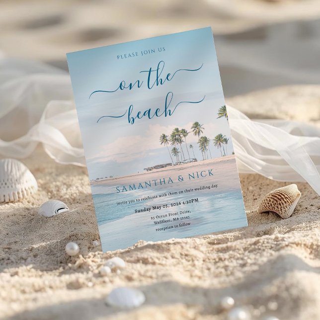 Blue Ocean Palm Tree Beach Wedding Inbjudningar (Skapare uppladdad)