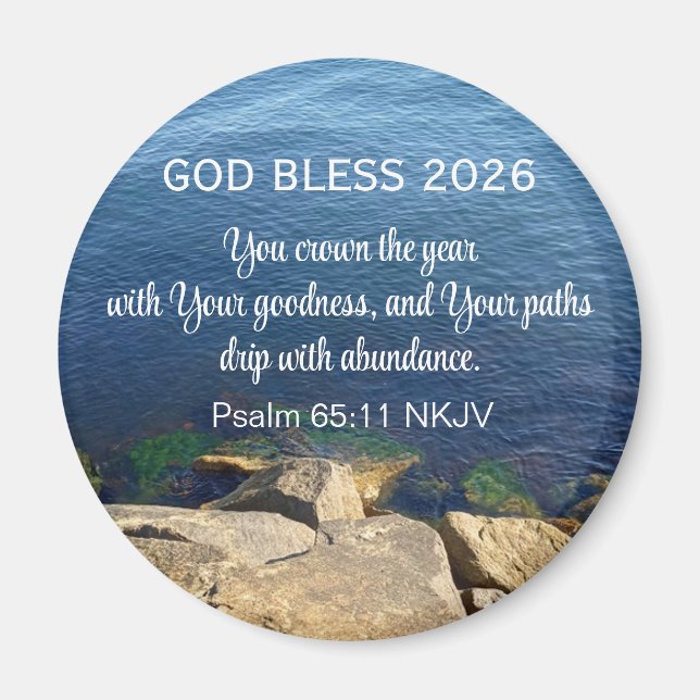 Blue Ocean Photo Blessed New Year 2026 Kristet Magnet (Framsidan)