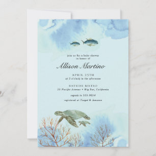 Blue Ocean Sea Turtle Baby Shower Inbjudningar