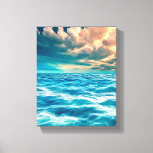 Blue Ocean Sjölandskap Cloudy Himlar Digital Paint Canvastryck