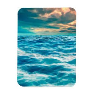 Blue Ocean Sjölandskap Cloudy Himlar Digital Paint Magnet