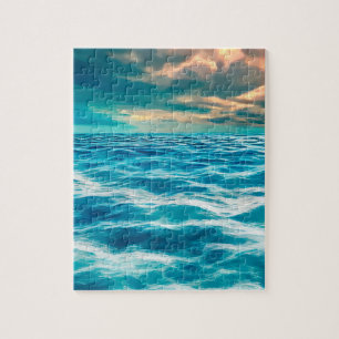 Blue Ocean Sjölandskap Cloudy Himlar Digital Paint Pussel
