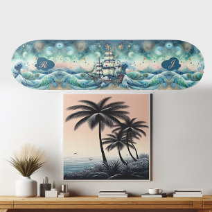 Blue Ocean Storm Frakt Initialer Monogram Whimsica Mini Skateboard Bräda 18,5 Cm