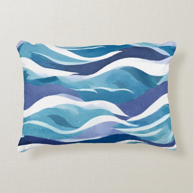 Blue Ocean Waves | Modern Simplistic Watercolor  Prydnadskudde (Framsidan)