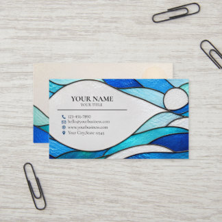 Blue Ocean Waves Stained Glass Business Card Visitkort