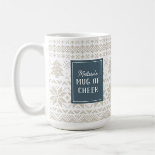 Blue och Beige Sticka Helgdag Sweater Mugg of Chee