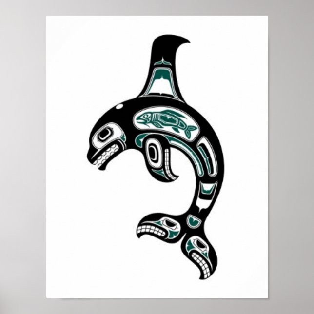 Blue och Black Haida Spirit Killer Whale Poster (Framsidan)