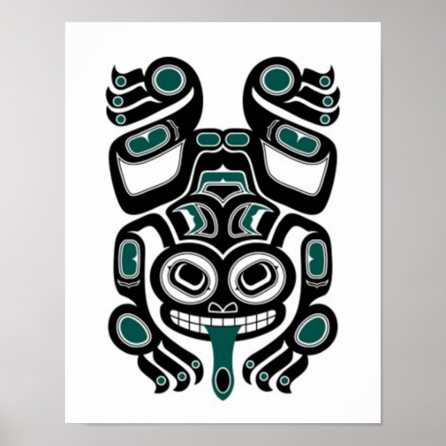 Blue och Black Haida Spirit Träd Frog Poster (Framsidan)