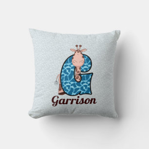 Blue och Brown Giraffe Barn Monogram G Kudde
