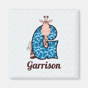 Blue och Brown Giraffe Monogram G Childrens Magnet