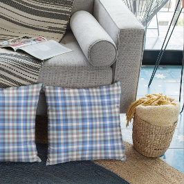 Blue och Brown Grått Tartan Play Mönster Kudde