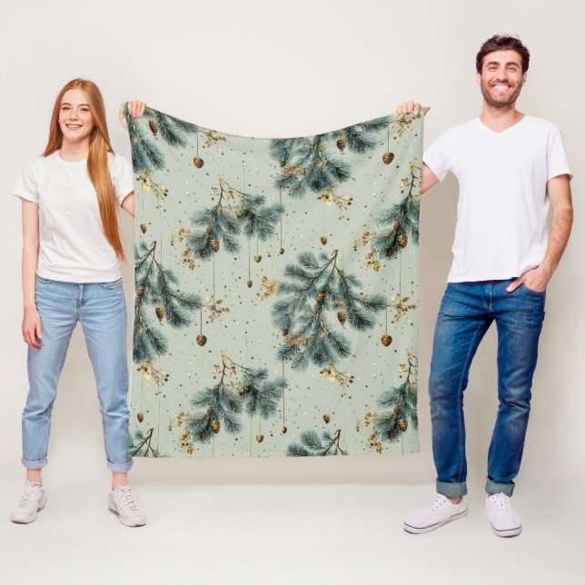 Blue och Brown Pinecone Winter Mönster Fleecefilt (På plats)