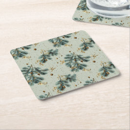 Blue och Brown Pinecone Winter Mönster Underlägg Papper Kvadrat