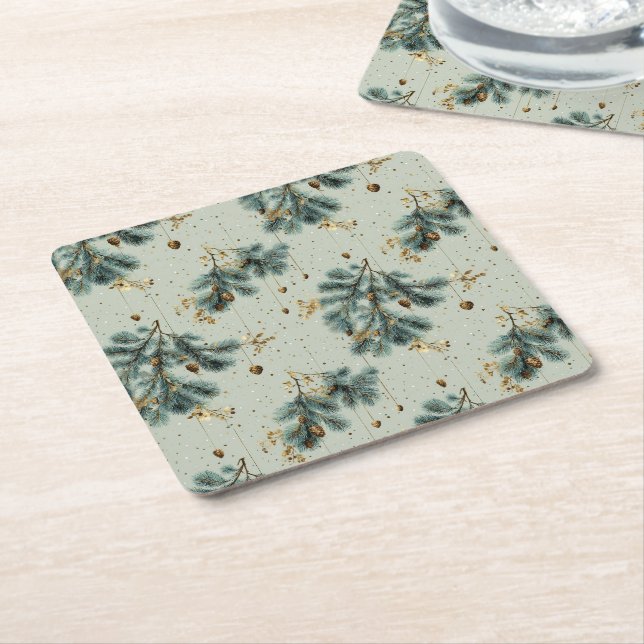 Blue och Brown Pinecone Winter Mönster Underlägg Papper Kvadrat (Vinklad)