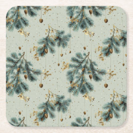 Blue och Brown Pinecone Winter Mönster Underlägg Papper Kvadrat