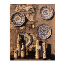 Blue och Cream Pottery Umbria Poster Plaque