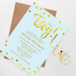Blue- och Faux Guld Confetti Boy Shower Inbjudningar